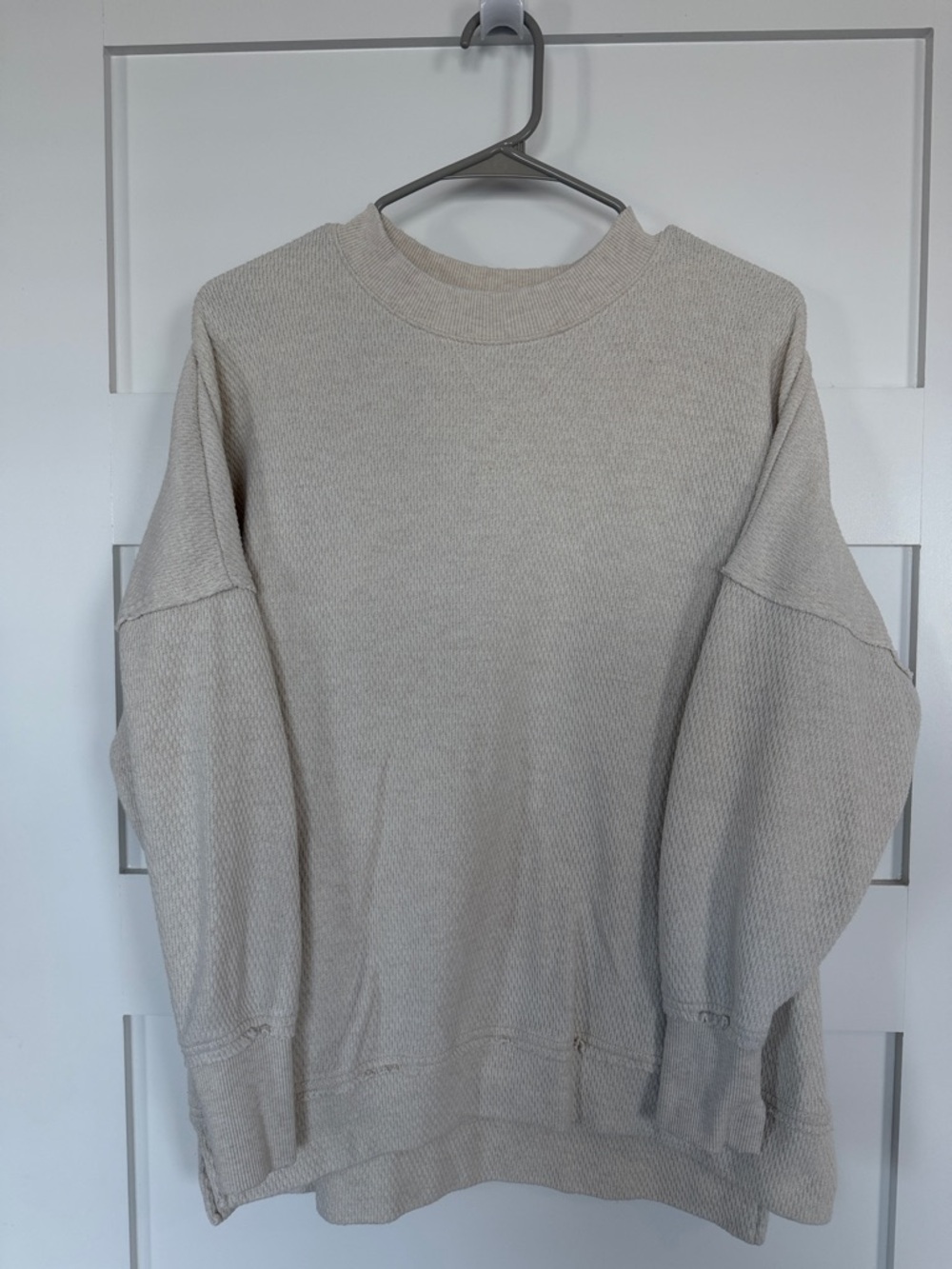 NEW WO TAG AERIE Women’s  Waffle-Knit Crewneck Sweatshirt Oatmeal Size XS